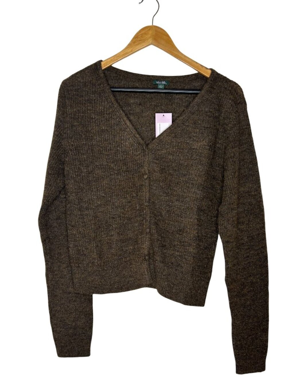 NWT Wild Fable Brown Button-Up V-Neck Cardigan Sweater Women's Size Large